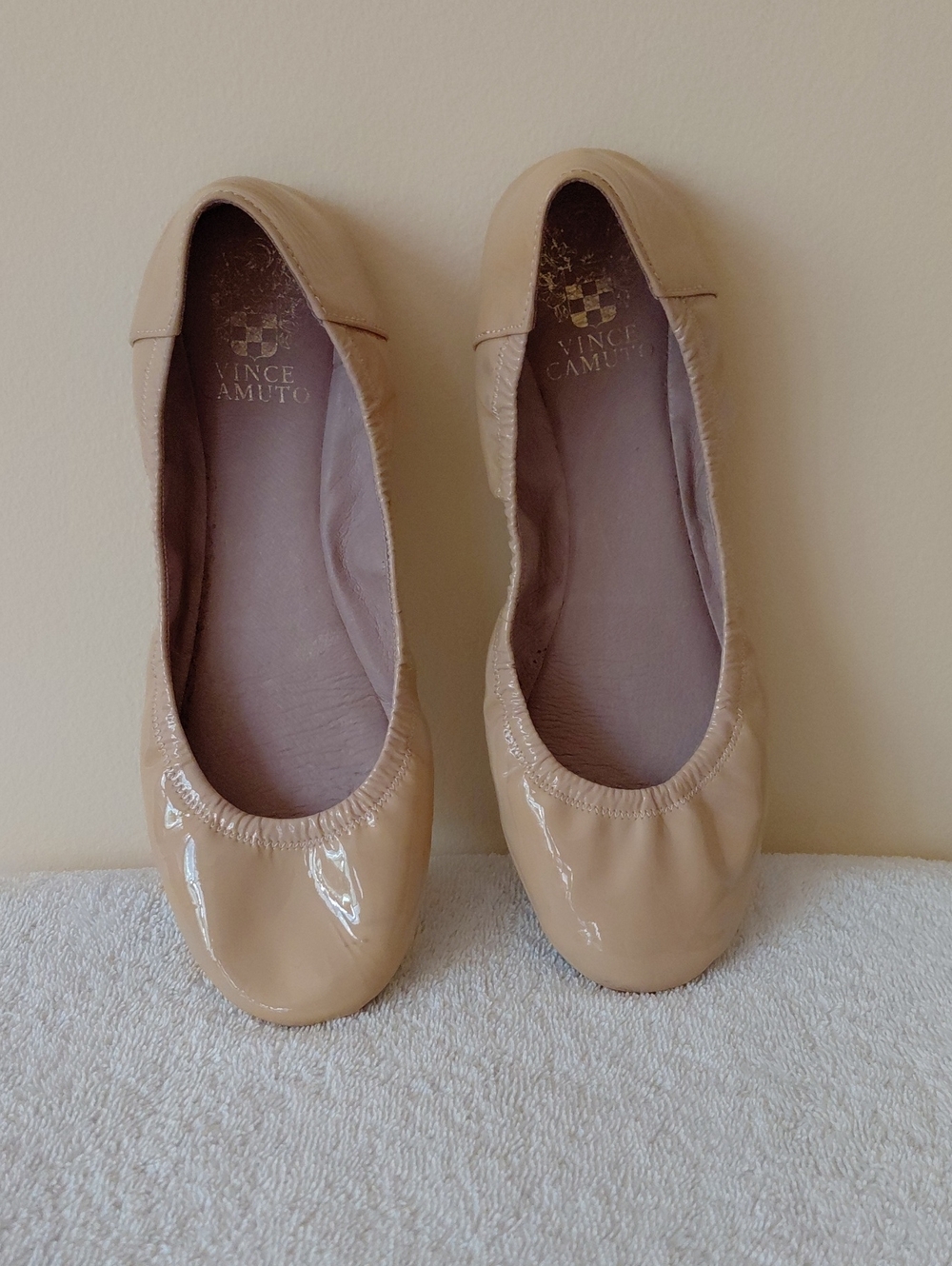 Vince Camuto Patent Ballet Flats in Beige